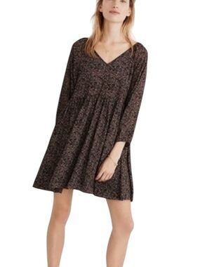 Madewell Crinkle Georgette V-Neck Babydoll Dress Leopard Print Medium NWOT